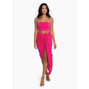 Just Bee Queen Fuchsia Pink‎ Linen Set Tulum Skirt and Emma Bustier Crop Top